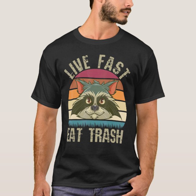 Camiseta Live Fast Comer Trash Panda Raccoon Vintage (Frente)