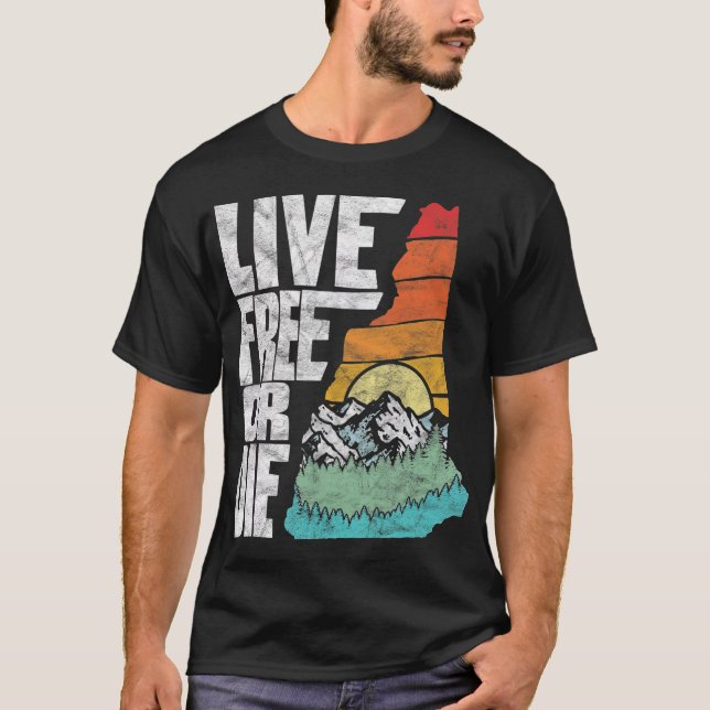 Camiseta Live Free ou Die Retro New Hampshire Nature (Frente)