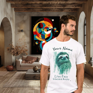 Camiseta Live Free - Realidade Simulada Cyberpunk Sloth Art