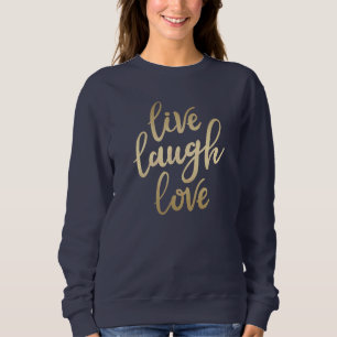 Camiseta Live Laugh Love Faux Letra Dourada Marinho Azul