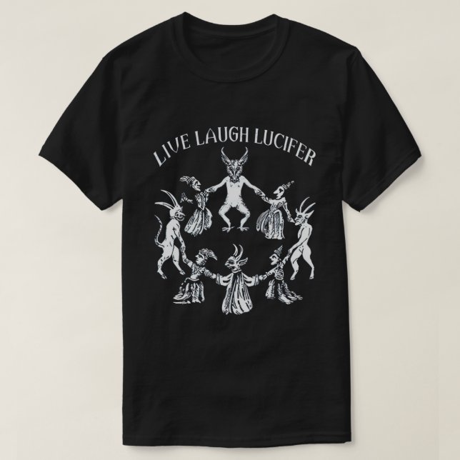 Camiseta LIVE-LAUGH-LUCIFER Horror Satã Satânica Demonc Dev (Frente do Design)