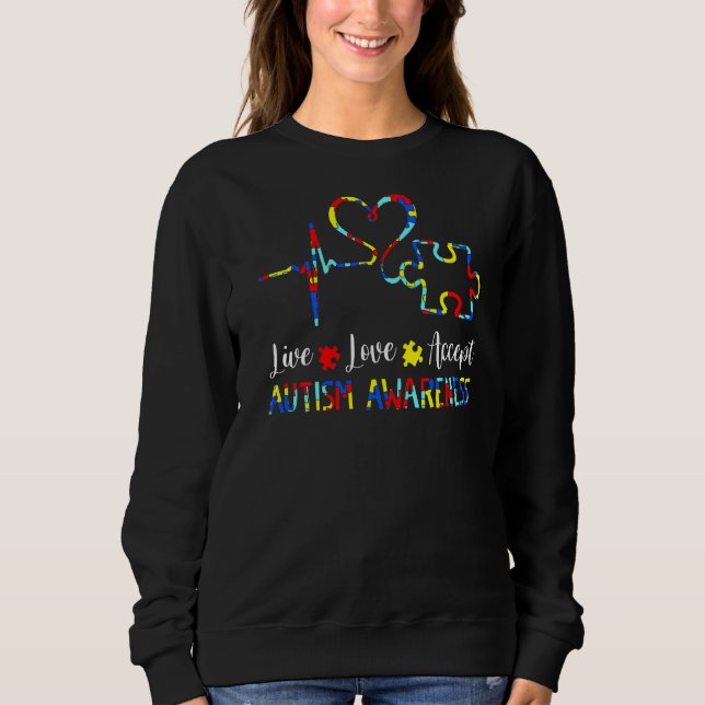 Camiseta Live Love Accept Autism Awarsm Quebra-cabeça Mãe P (Frente)