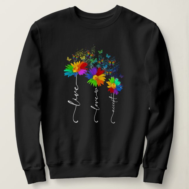 Camiseta Live Love Accept Flower Butterfly Autism (Frente do Design)