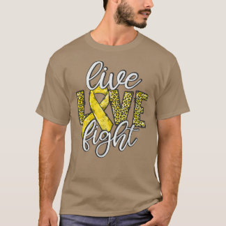 Camiseta Live Love Fight Dourada Ribbon Chilhood Cancer Sur
