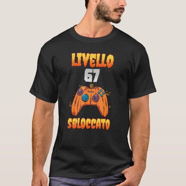 Camiseta Livello 67 Sbloquecato 67 Compleão 67 Anni Videogi (Frente)