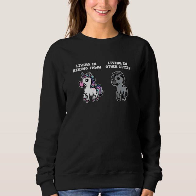 Camiseta Living in Rising Fawn Unicorn Rainbow Humor (Frente)