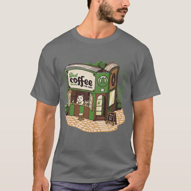 Camiseta Livraria de Gatos do Coffeeshop por Tobe Fonseca (Frente)