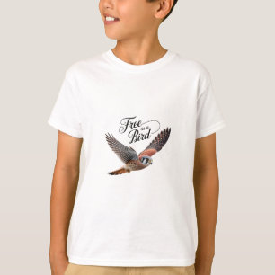 Camiseta Livre como um pássaro - americano Kestrel no voo I