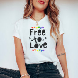 Camiseta Livre Para Amar Orgulho Arco-Íris Corações Tipogra