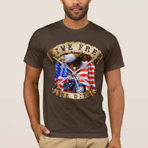 Camiseta Livres ou Mortas, Patriota de Motocicleta, Águia,