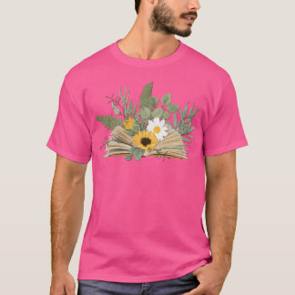 Camiseta Livro Aberto Com Flores E Folhas