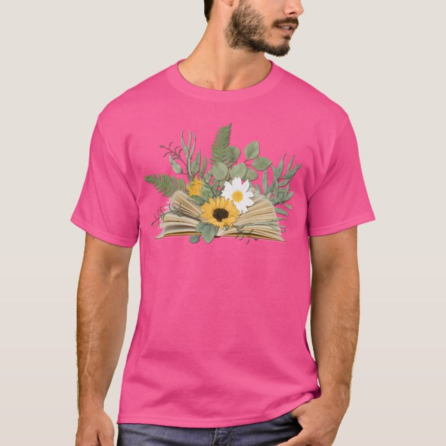 Camiseta Livro Aberto Com Flores E Folhas (Frente)