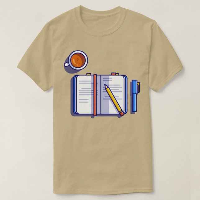 Camiseta Livro Com Caneta De Lápis E Café (Frente do Design)