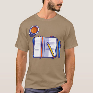 Camiseta Livro Com Caneta De Lápis E Café