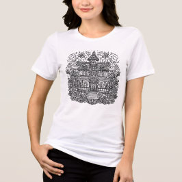 Camiseta Livro de Colorir Casa Assombrada Mandala