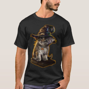 Camiseta Livro de Feitiços de Halloween da Bruxa do Gatinho