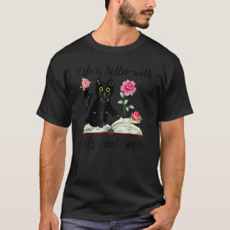 Camiseta Livro de Flor de Gato   Com Gatos E Livros