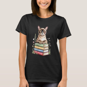 Camiseta Livro de Flores de Minhoca de Gato Birmanês Livros