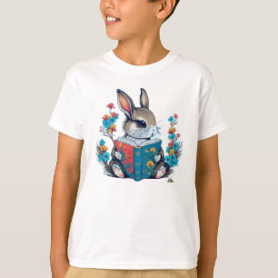 Camiseta Livro de Leitura de Coelho Adorável em Jarda Flor