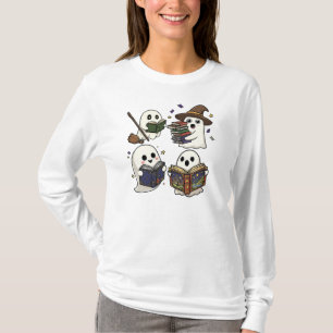 Camiseta Livro de Leitura de Fantasma Fofo de Halloween
