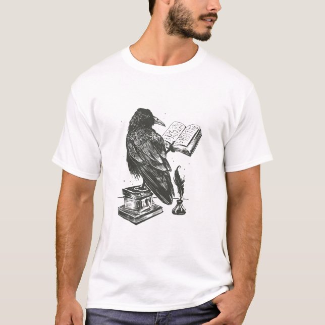 Camiseta Livro de leitura de pássaros Raven (Frente)