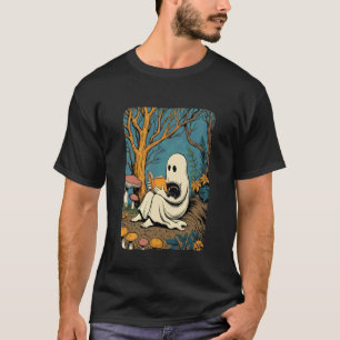 Camiseta Livro de Leitura Fantasma Groovy Gato Preto Hallow