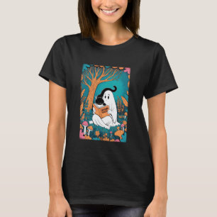 Camiseta Livro de Leitura Fantasma Groovy Gato Preto Hallow
