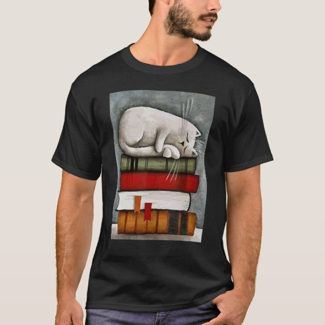 Camiseta Livro de Livros Bibliotecários Gato em Livros (Frente)