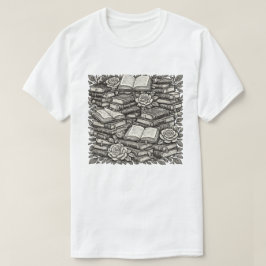 Camiseta Livro de Padrão Floral Botânico, Pilha de Livros A