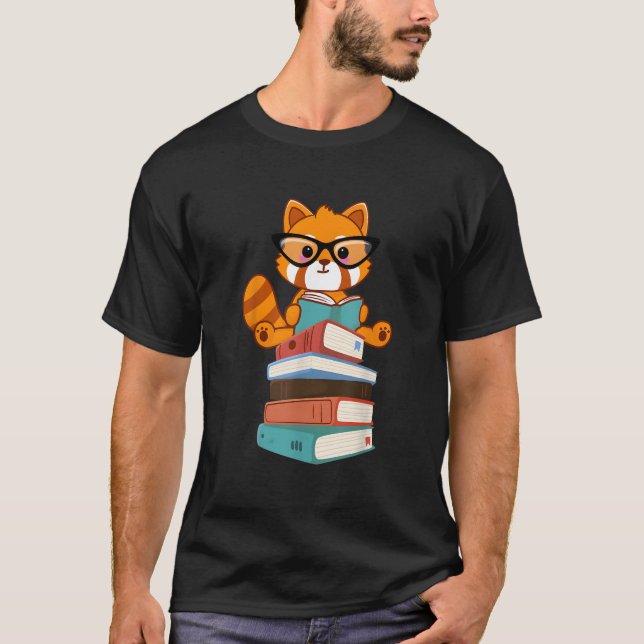Camiseta Livro de Pandas Vermelhos Leitor de Livros Panda V (Frente)
