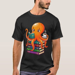 Camiseta Livro de polvo leitura amante do café oceano engra