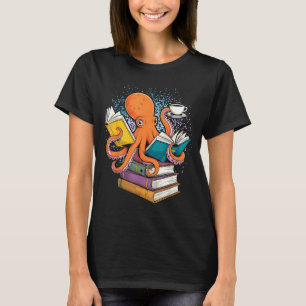Camiseta Livro de polvo leitura leitor oceano engraçado