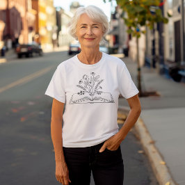 Camiseta Livro Floral Boho Line Art