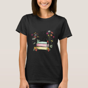 Camiseta Livro Floral Retro E Gato De Gado