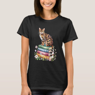 Camiseta Livro Gato Bengal Flores Livros Leitura Livros