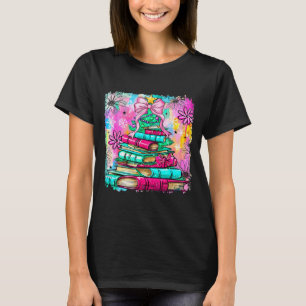 Camiseta Livro Luzes de árvore de Natal Bibliotecário Profe