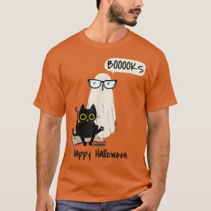 Camiseta Livro Sobre Livros De Halloween Ghost Boo e Black