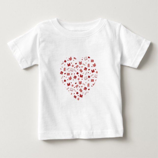 Camiseta Livro Vermelho e Padrões de Leitura Cute no coraçã (Frente)