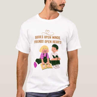 Camiseta Livros Abrir Mentes, Amigos Abrir Corações