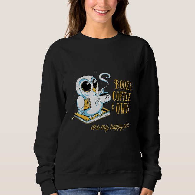 Camiseta livros café corujas ler (Frente)