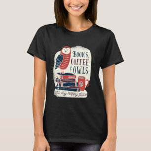 Camiseta Livros Café e Corujas Engraçados Cadernos Cadernos