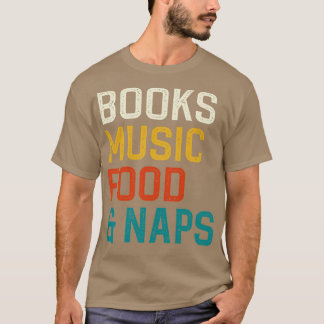 Camiseta Livros Comida Música E Soneca