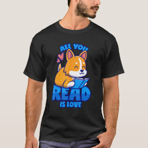 Camiseta Livros Corgi Lendo Piada de Palavras de Amor