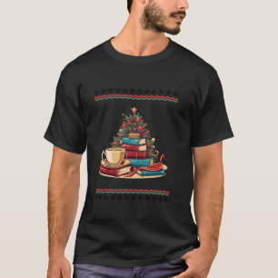 Camiseta Livros Cujos Cafés Árvore de Natal Vintage Bibliot