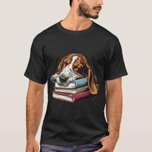 Camiseta Livros de Basset Hound Raça de Cachorro Engraçado