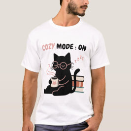 Camiseta Livros de Café de Gato Preto Fofo Modo Ac