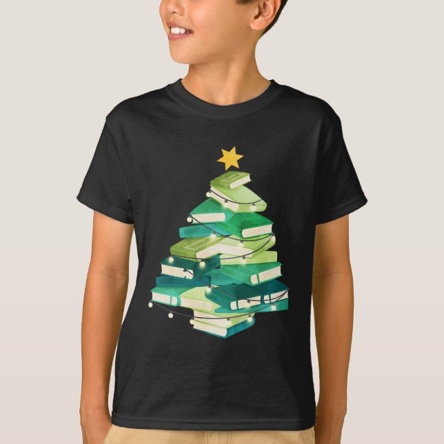 Camiseta Livros de feliz Pine Tree Divertimento Lover Ch (Frente)