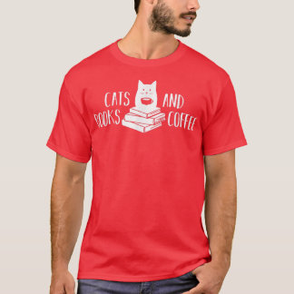 Camiseta Livros de Gatos e Café Amantes de Gato Engraçados