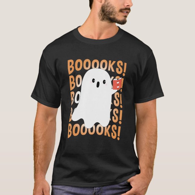 Camiseta Livros de Halloween Ghost Lendo Livros Lendo Livro (Frente)