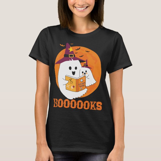 Camiseta Livros de Halloween Leia Livros Lendo Livros (Frente)